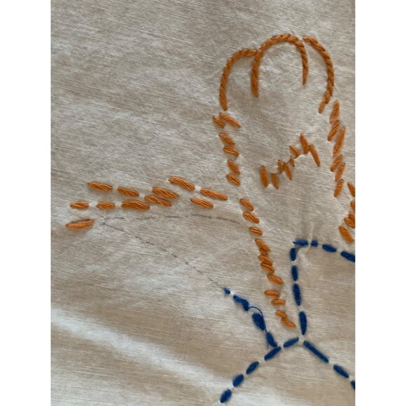 Hand-Embroidered Puppy & Kitten Baby Blanket 41x33 Inches Cotton Cream - Picture 9 of 10